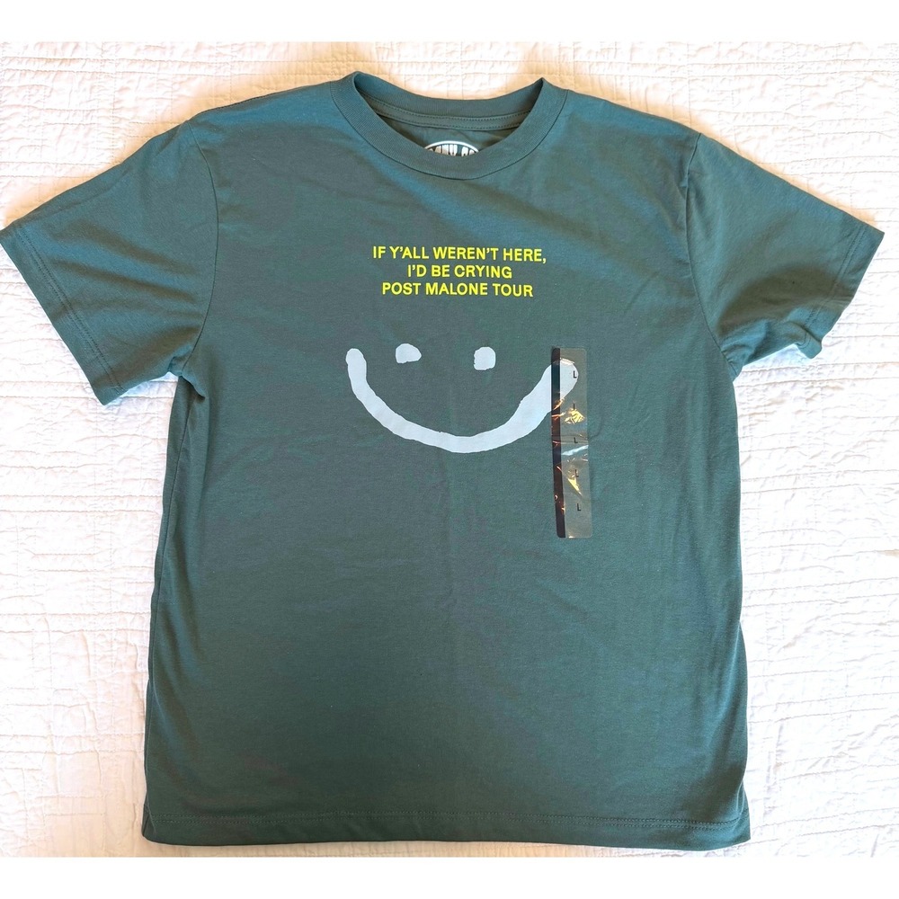Post Malone 2023 Tour Shirt Posty Co Smiley Face Teal Green Graphic Tee Large